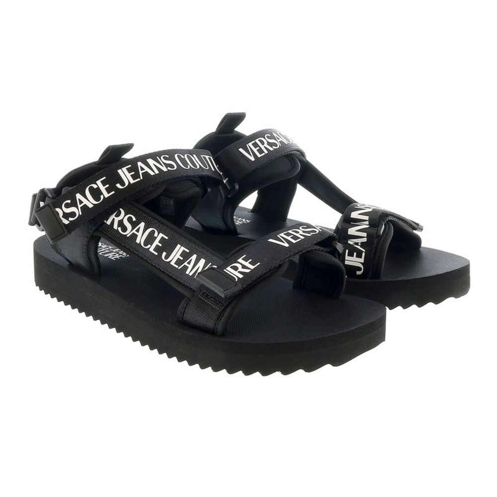 Versace Jeans Couture Black Signature Strap Trek Fashion Sandal